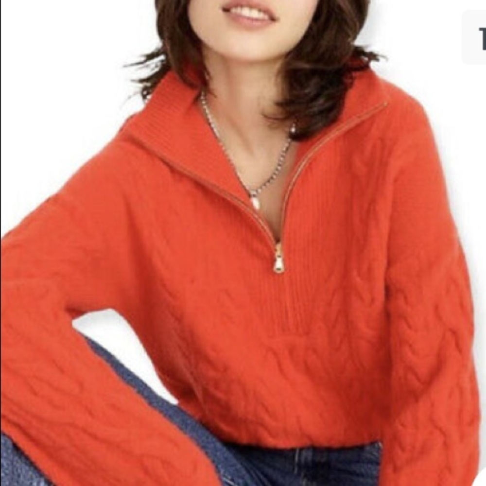 J Crew Cable Knit Half Sweater Bright Cerise Size XL